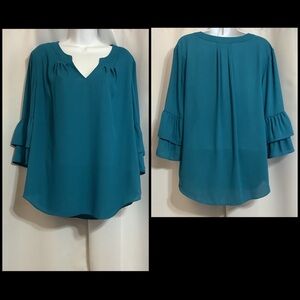 Roz & Ali Top Women’s Size Large Pull Over 3/4 Sleeve Polyester Chiffon